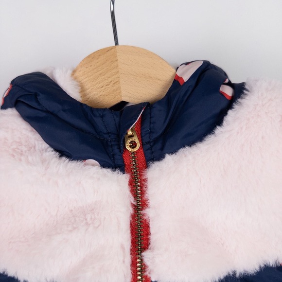 The Marc Jacobs Heart Printed Hooded Puffer Coat Navy Blue Pink Size 18 months - Picture 4 of 11
